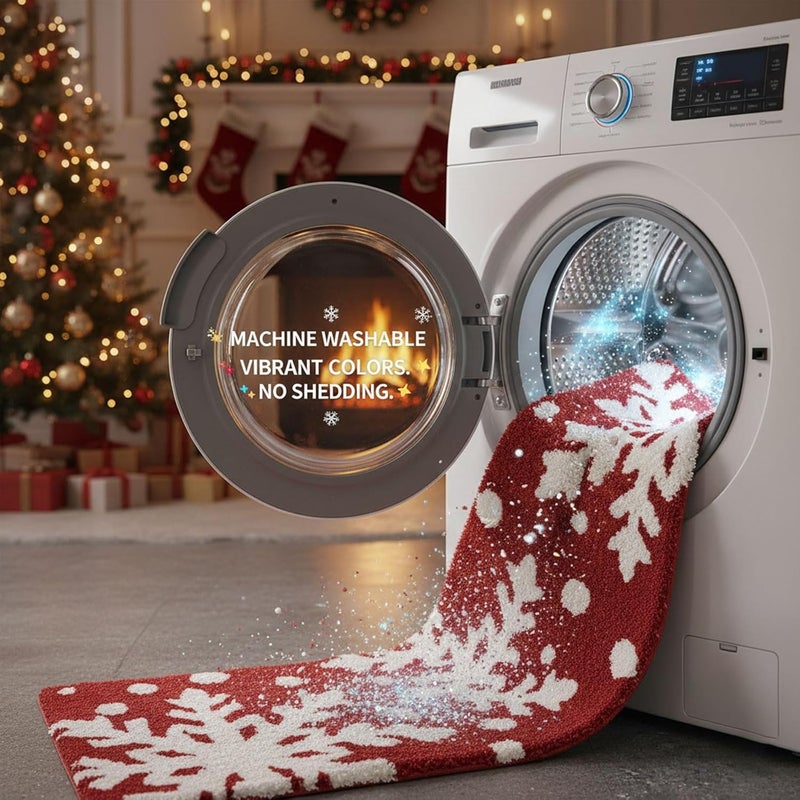 REFGY Christmas Bathroom Rug Set,Snowflake Bathroom Mat,Extra Soft Absorbent,Winter Themed Xmas Plush Bathroom Floor Rug for Holiday Décor - Image 5